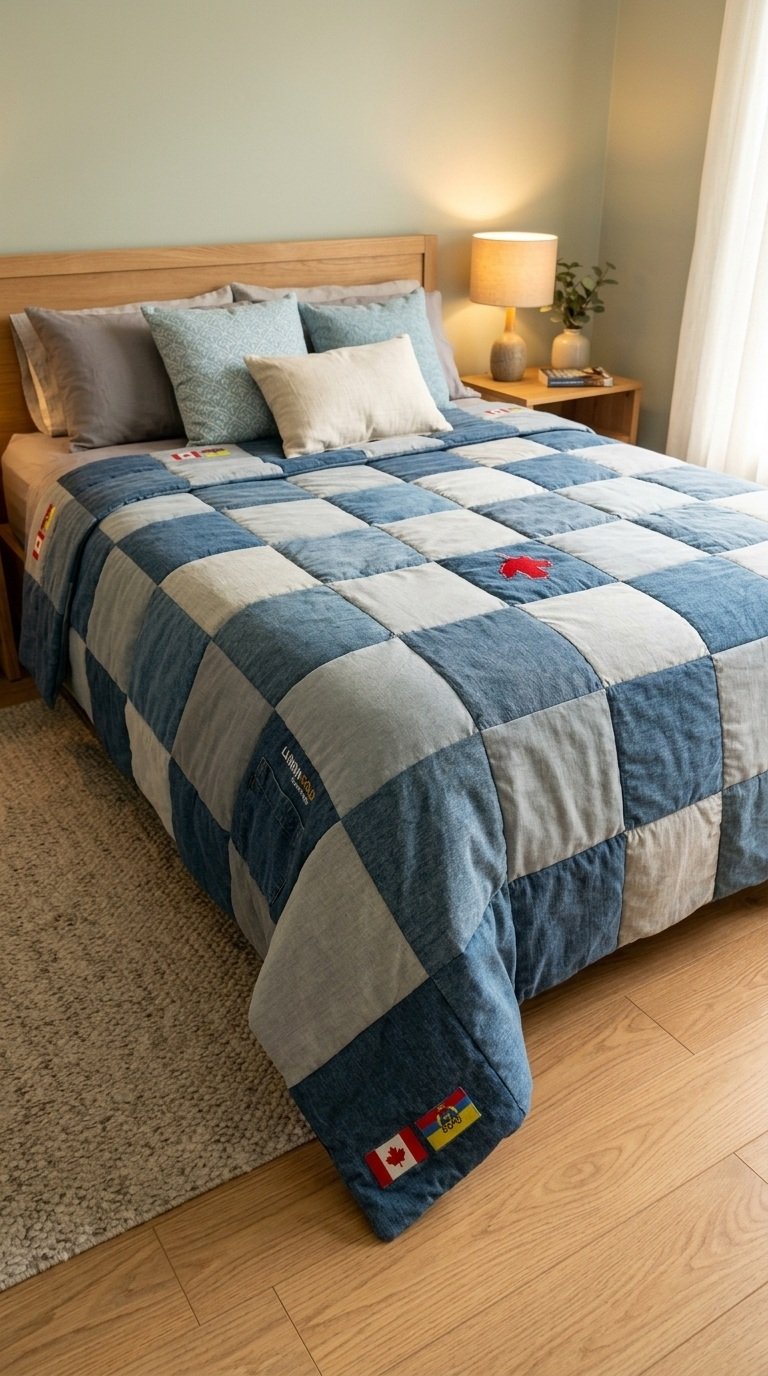 Manta acolchada patchwork denim